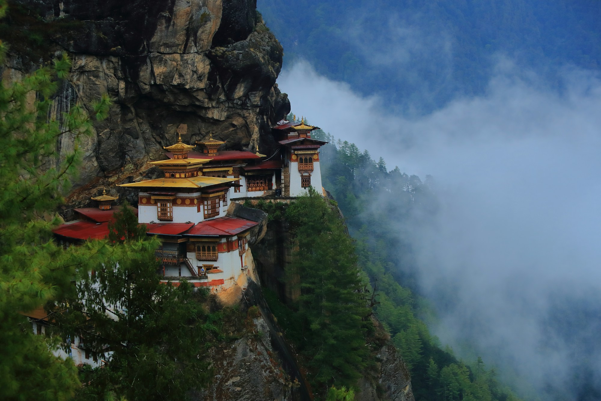 Tiger’s Nest monastery on a forested cliff in Paro, Bhutan